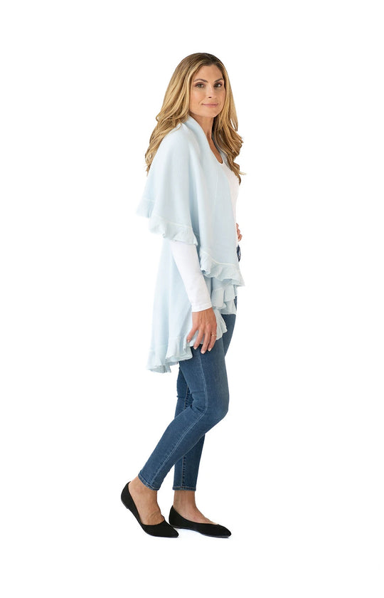 Shawl in Light Blue with Ruffle Trim