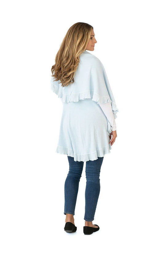 Shawl in Light Blue with Ruffle Trim