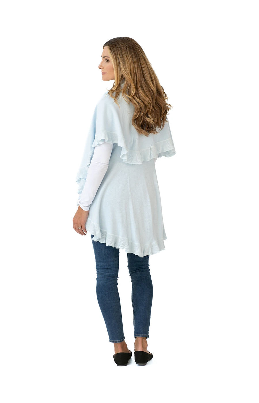 Shawl in Light Blue with Ruffle Trim