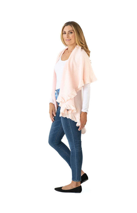 Shawl in Light Pink with Ruffle Trim