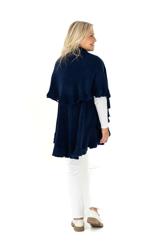 Shawl in Navy with Ruffle Trim