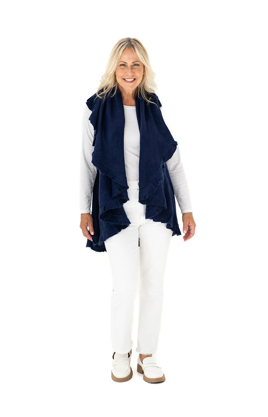 Shawl in Navy with Ruffle Trim
