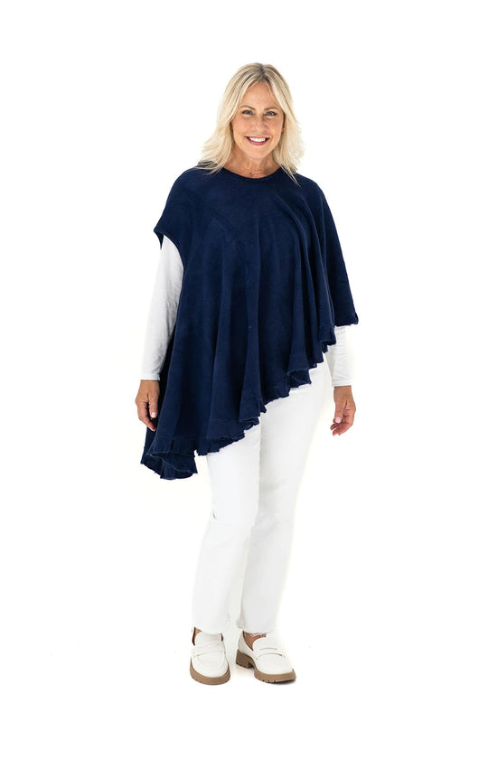 Shawl in Navy with Ruffle Trim