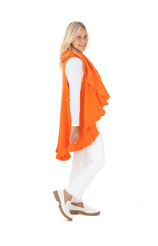 Shawl in Orange with Ruffle Trim