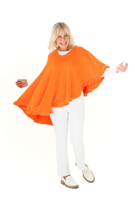 Shawl in Orange with Ruffle Trim