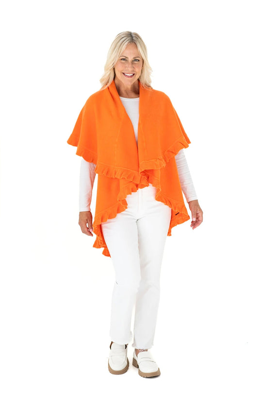 Shawl in Orange with Ruffle Trim