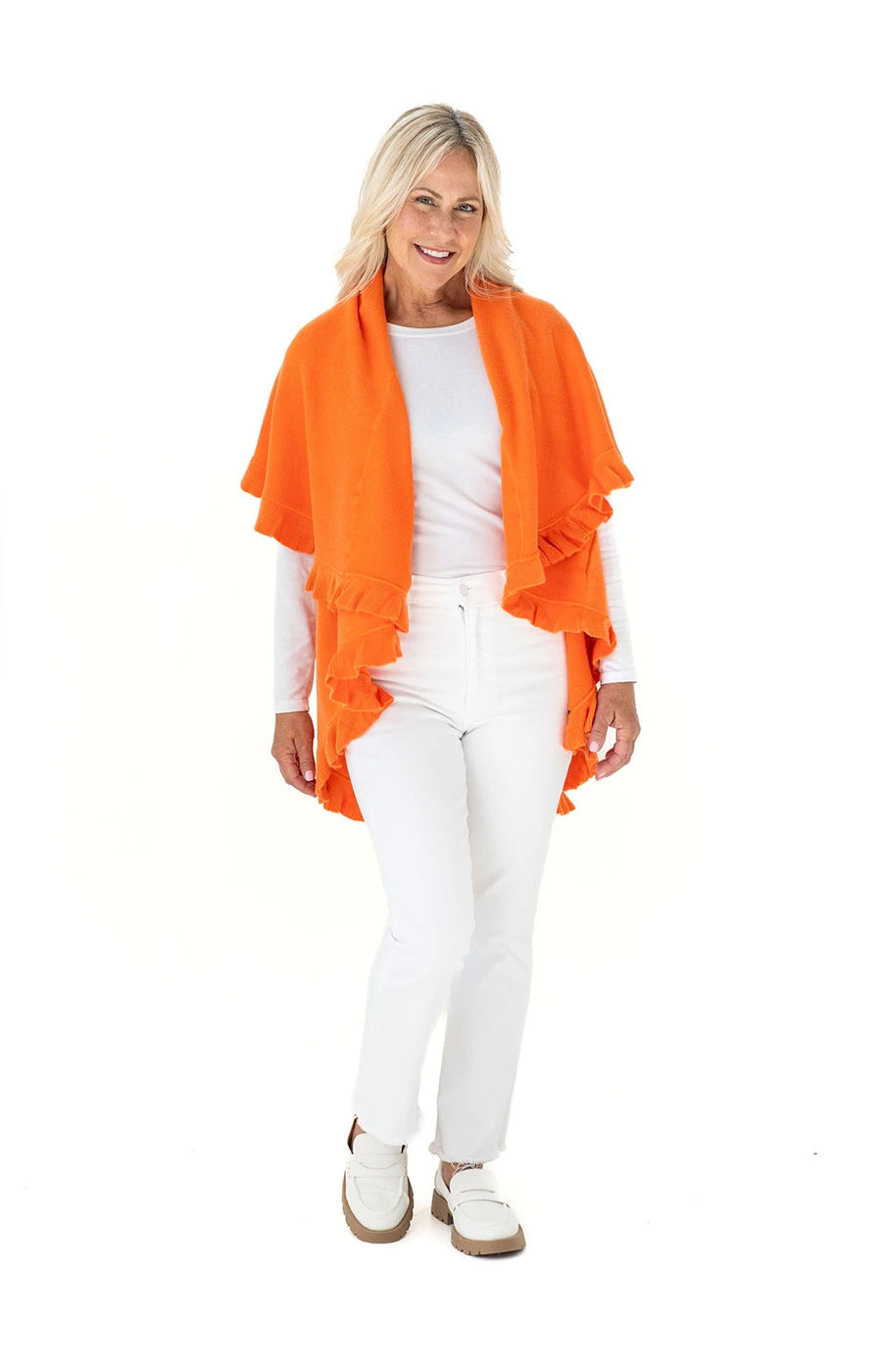 Shawl in Orange with Ruffle Trim