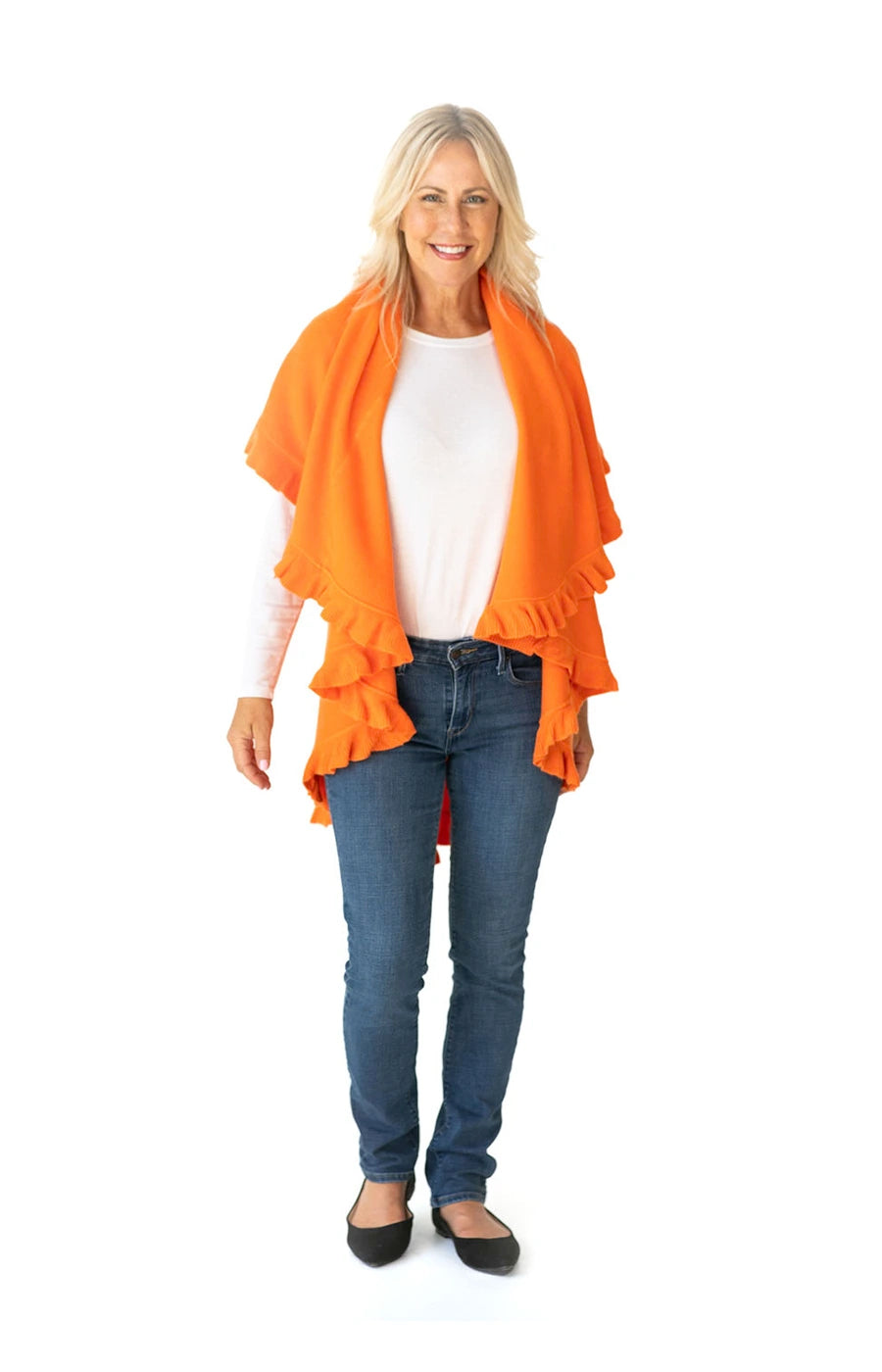 Shawl in Orange with Ruffle Trim
