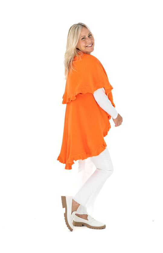 Shawl in Orange with Ruffle Trim