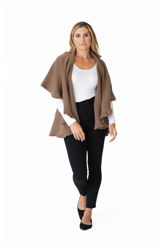 Shawl in Taupe with Ruffle Trim