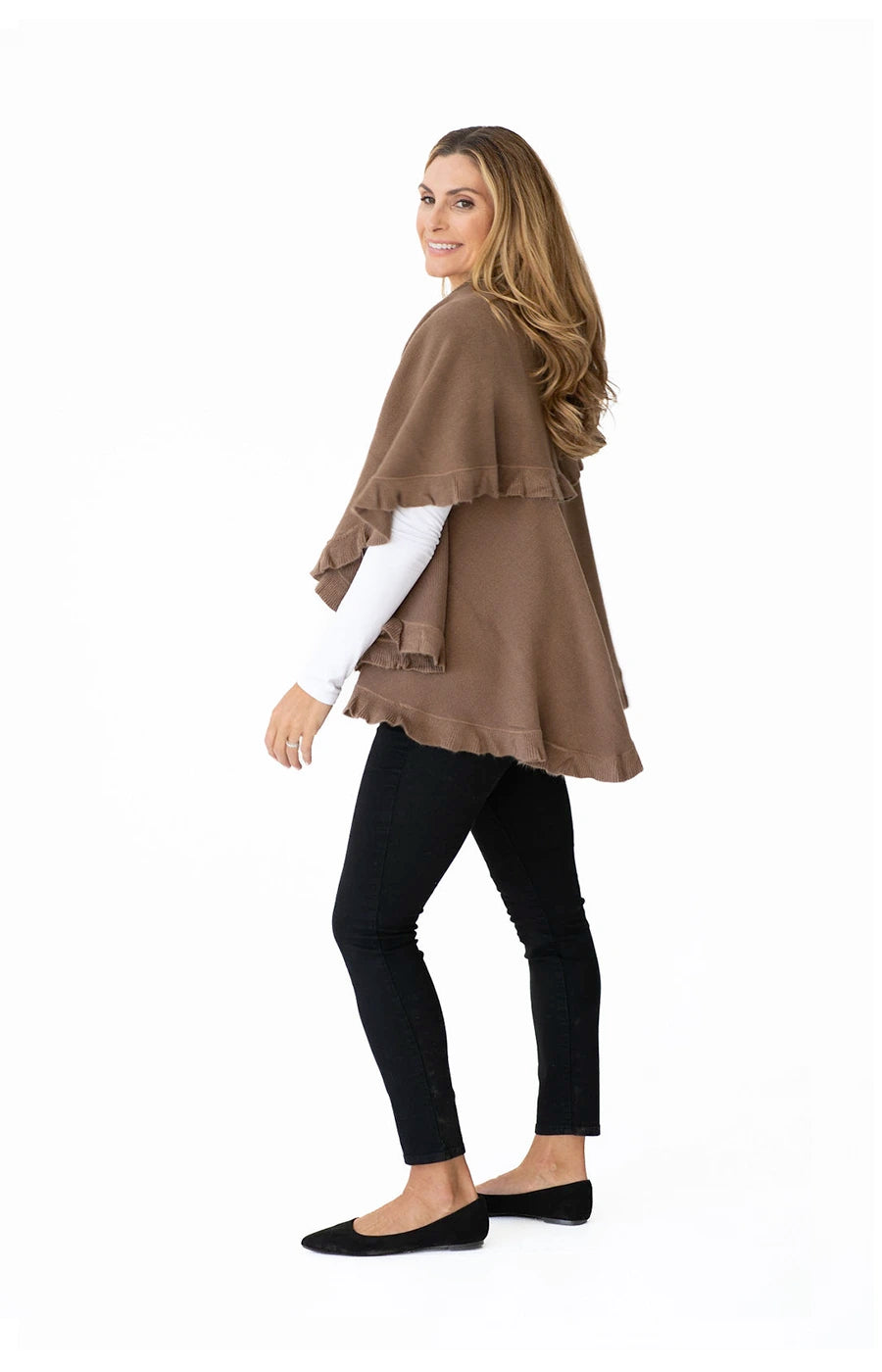 Shawl in Taupe with Ruffle Trim
