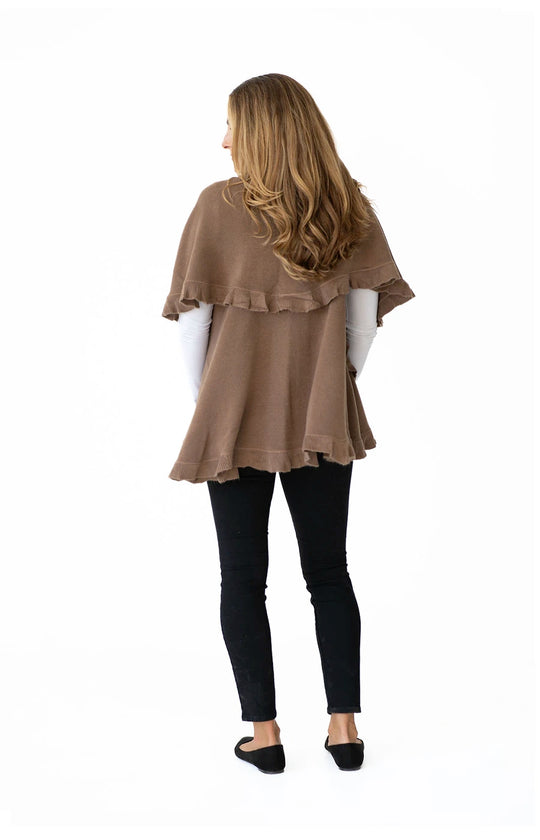 Shawl in Taupe with Ruffle Trim