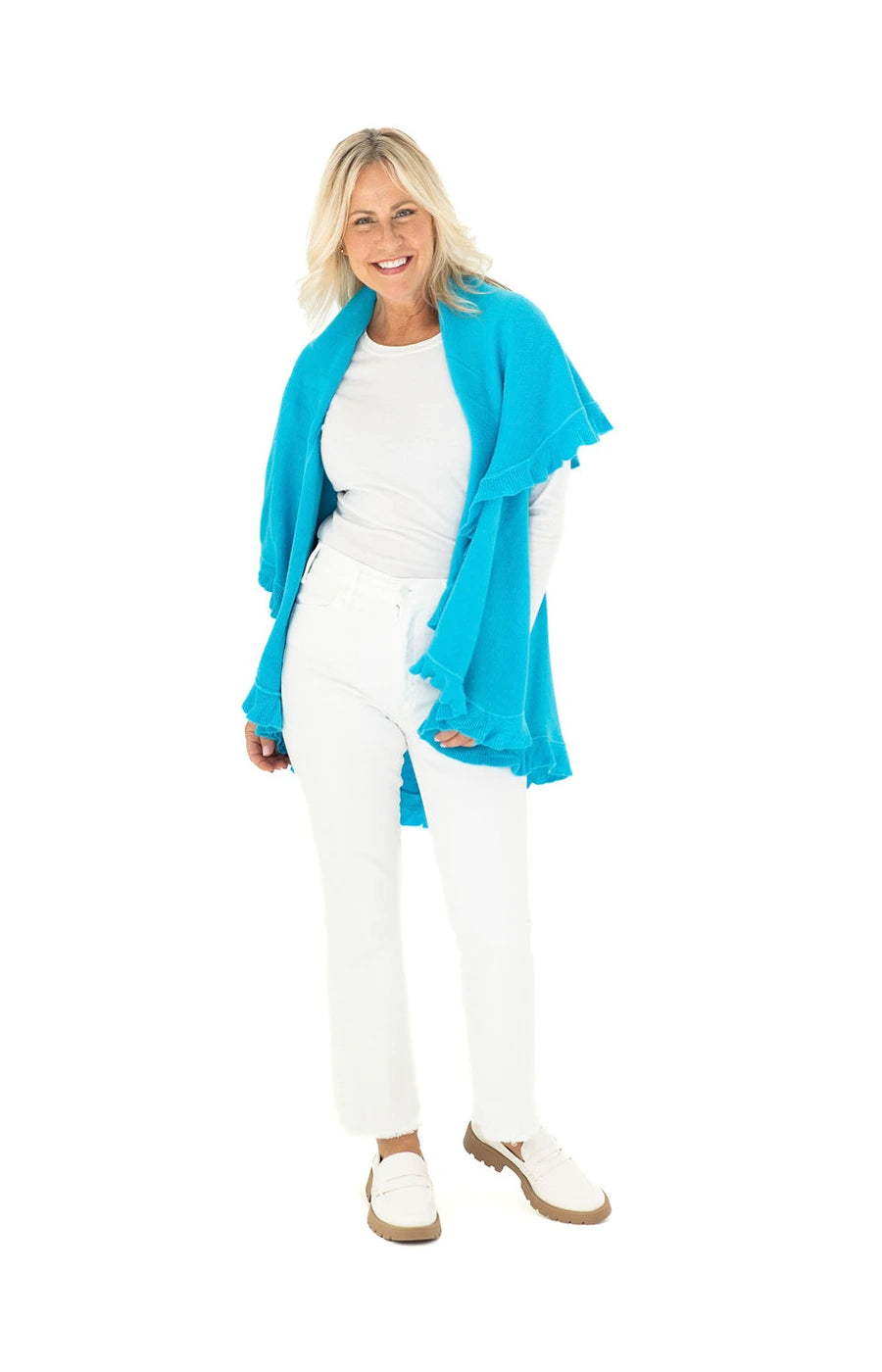 Shawl in Turquoise with Ruffle Trim