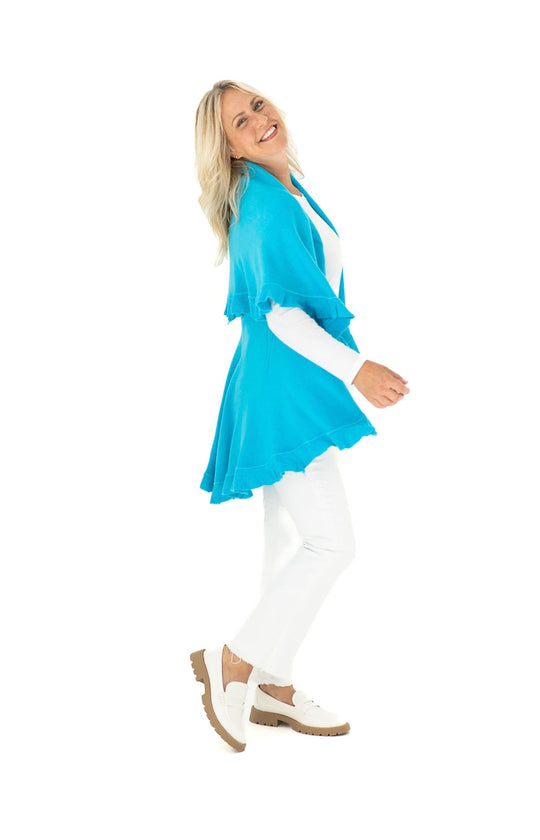 Shawl in Turquoise with Ruffle Trim