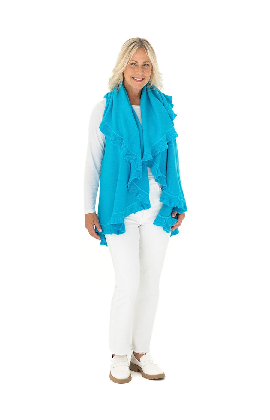 Shawl in Turquoise with Ruffle Trim