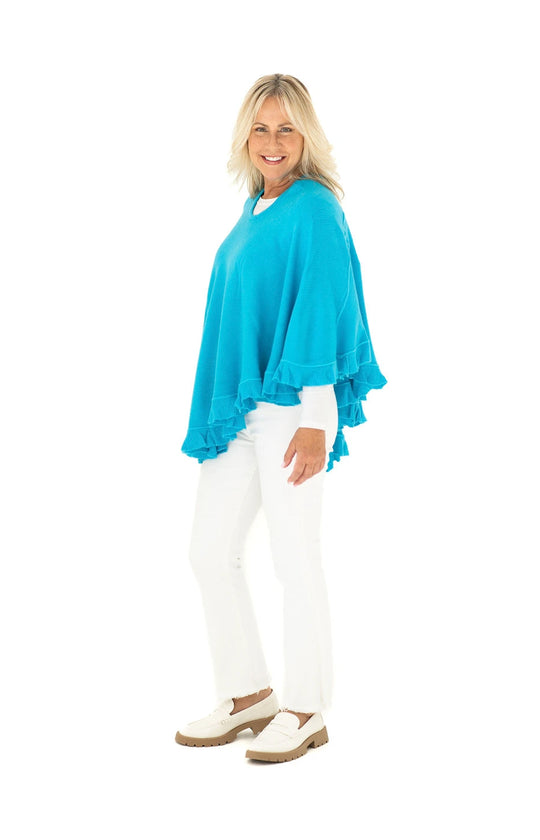 Shawl in Turquoise with Ruffle Trim