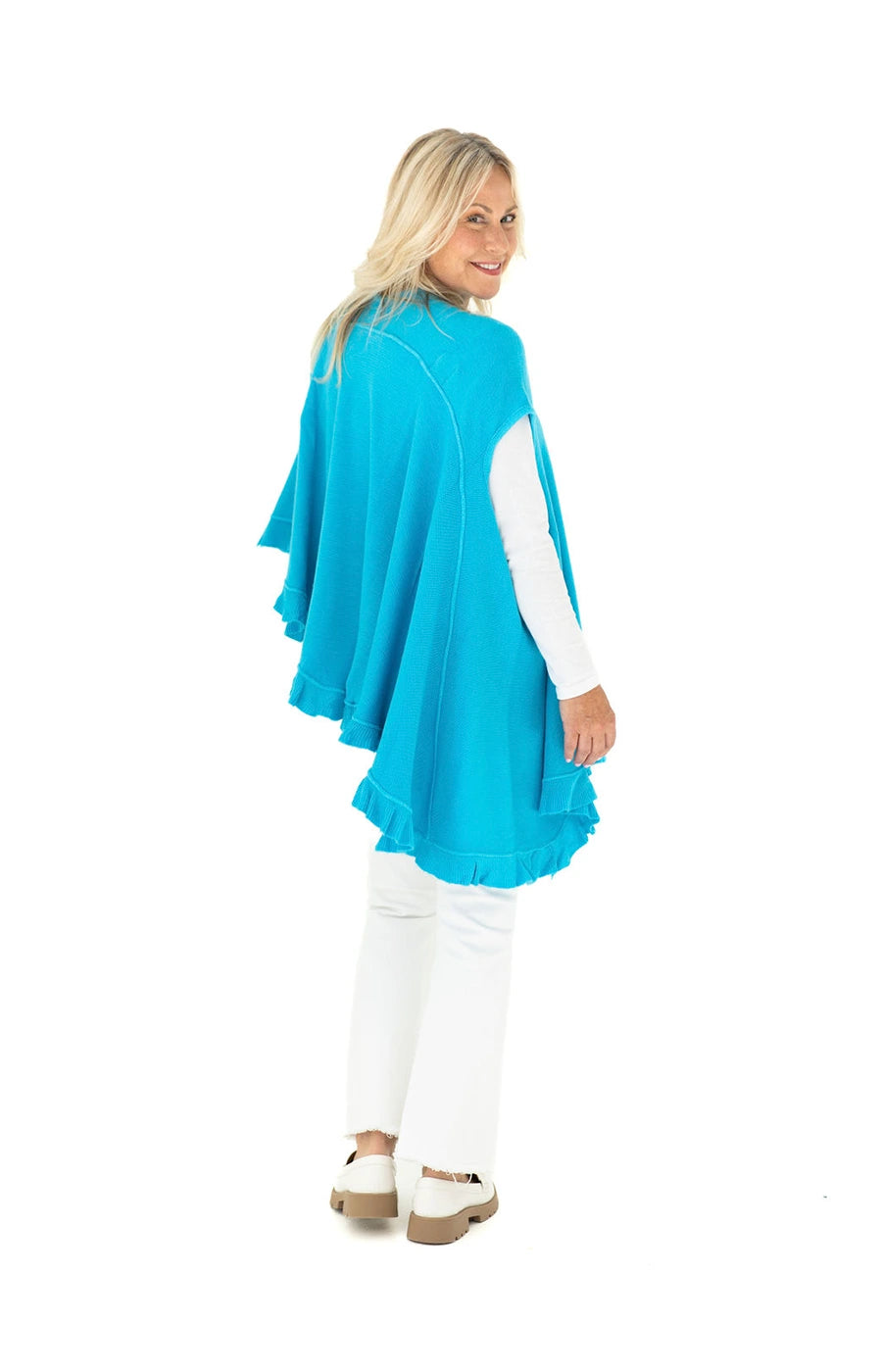 Shawl in Turquoise with Ruffle Trim