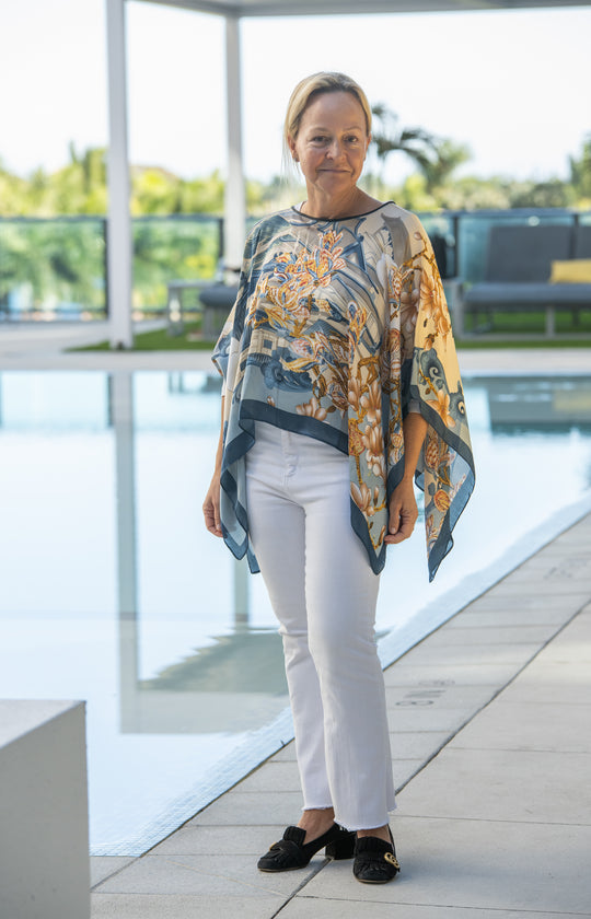 Antique Gold and Agean Teal Scarf Top