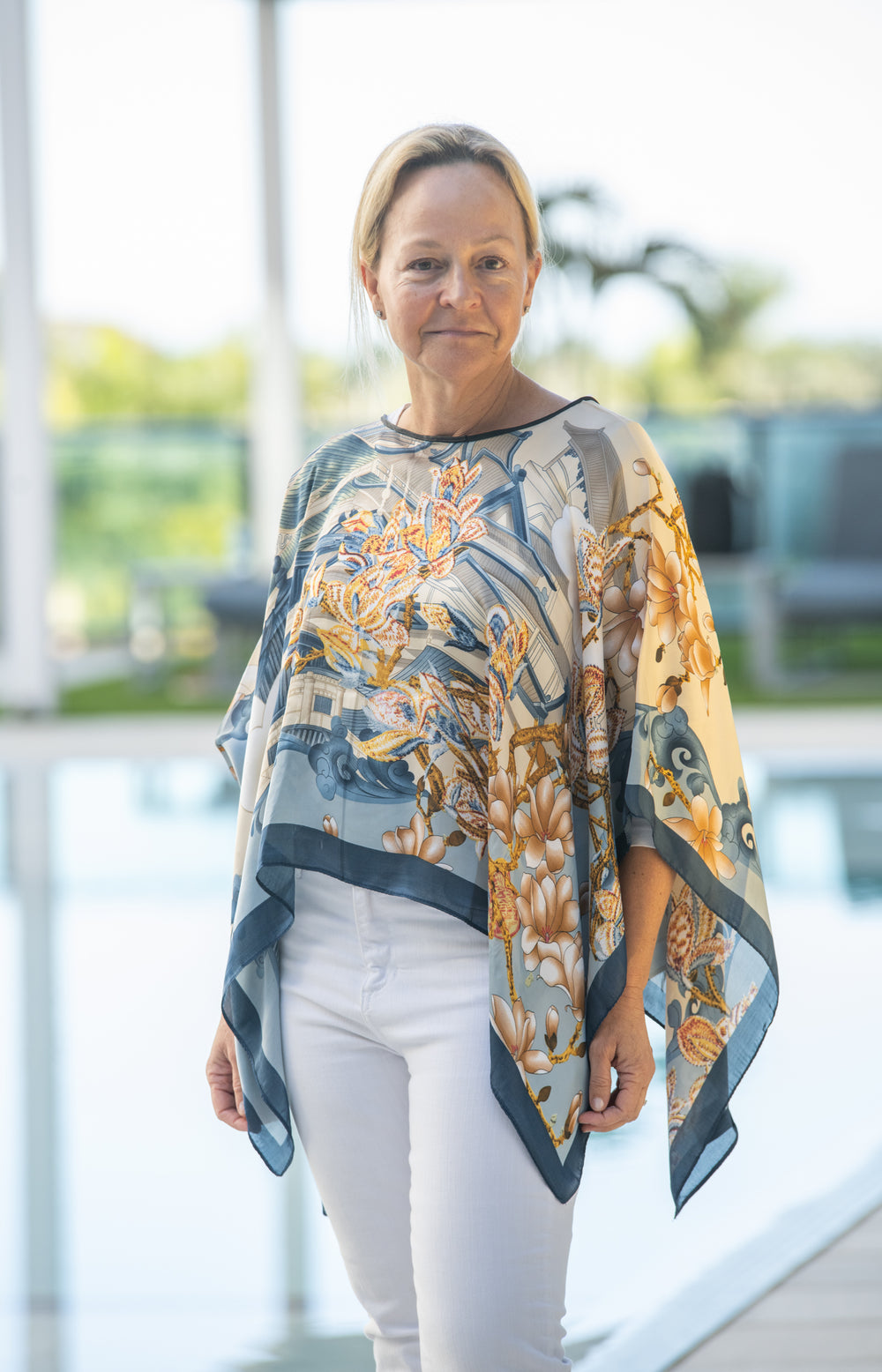 Antique Gold and Agean Teal Scarf Top