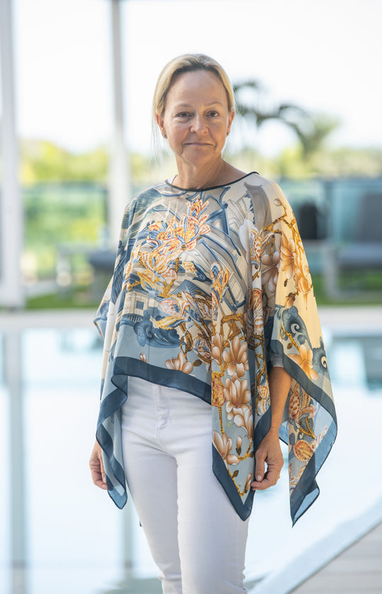 Antique Gold and Agean Teal Scarf Top