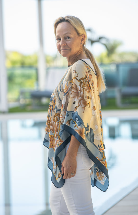 Antique Gold and Agean Teal Scarf Top