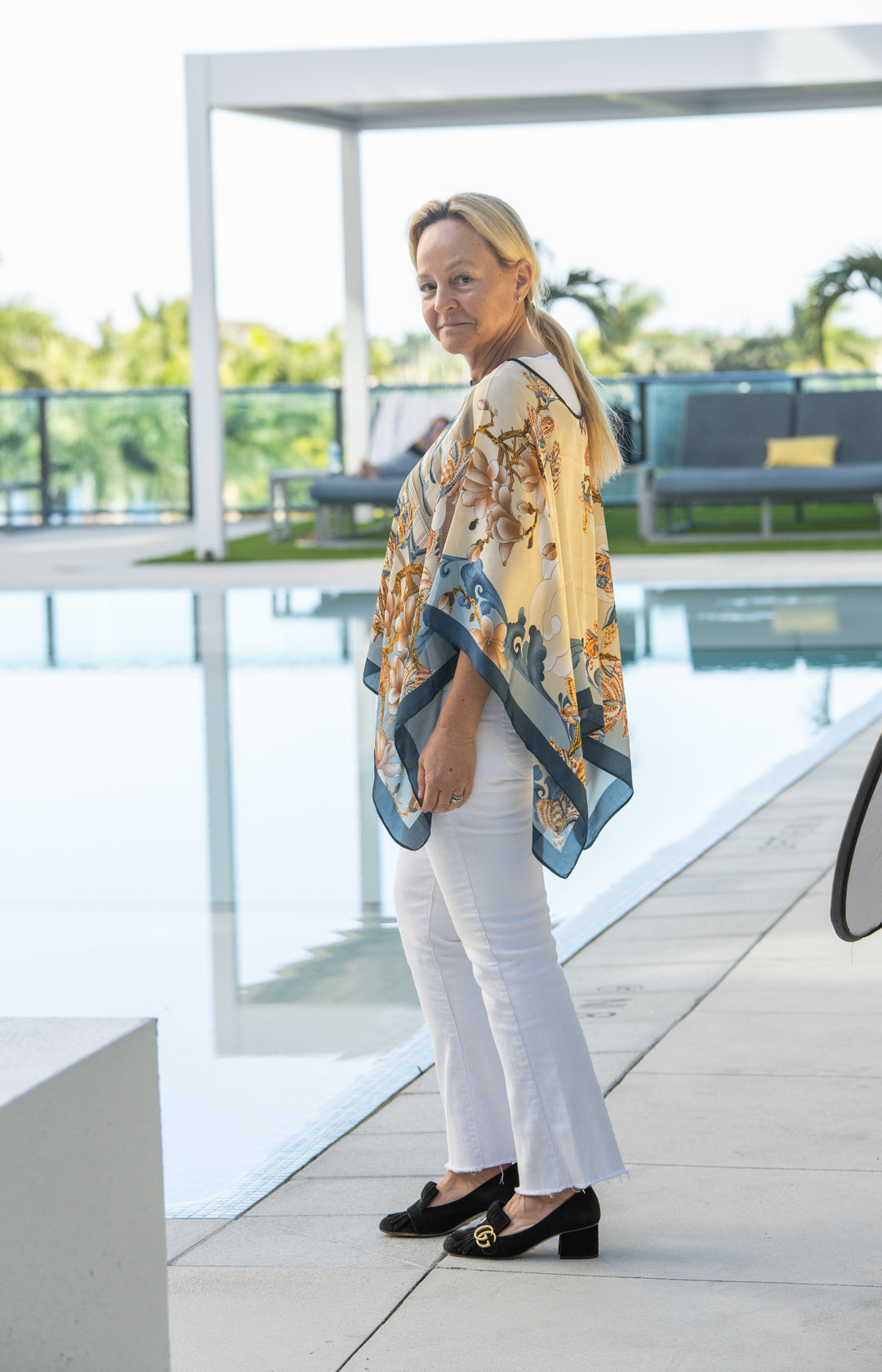 Antique Gold and Agean Teal Scarf Top